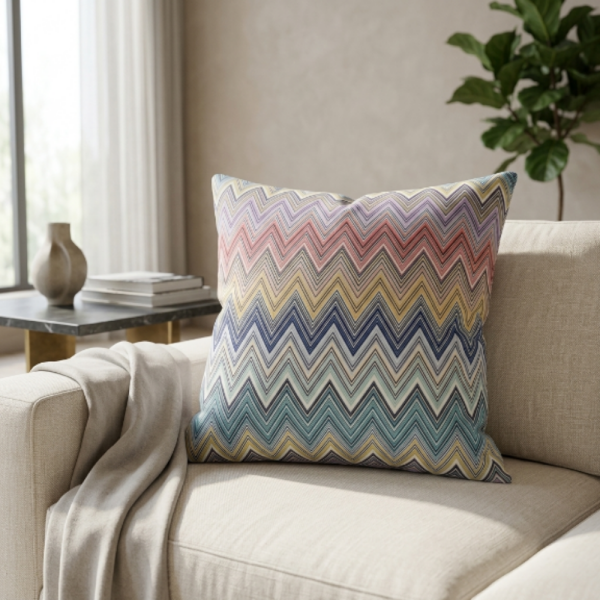 Zigzag Desenli Sarı Mavi Baskı Yastık