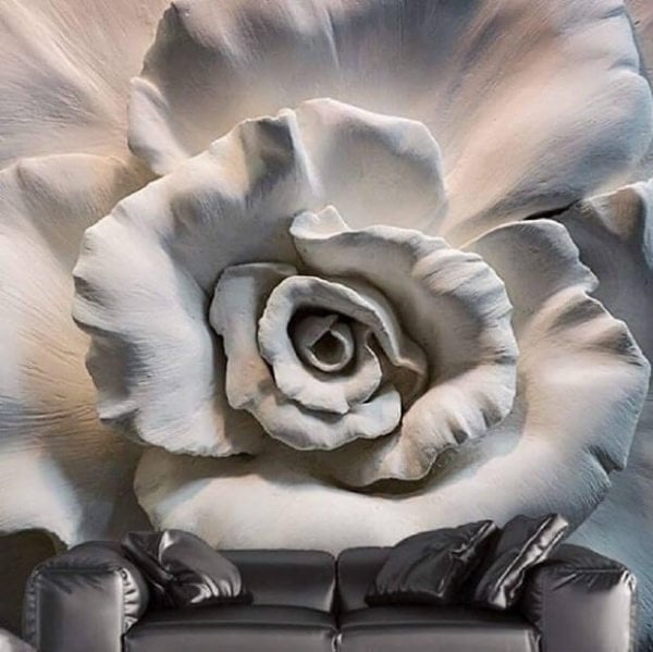 Rölyef Beyaz Gül Duvar Kağıdı