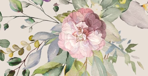 Pembe Çiçek ve Renkli Yapraklar Duvar Kağıdı