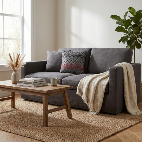 Antrasit Kırmızı Zigzag Ritmi Dekoratif Yastık