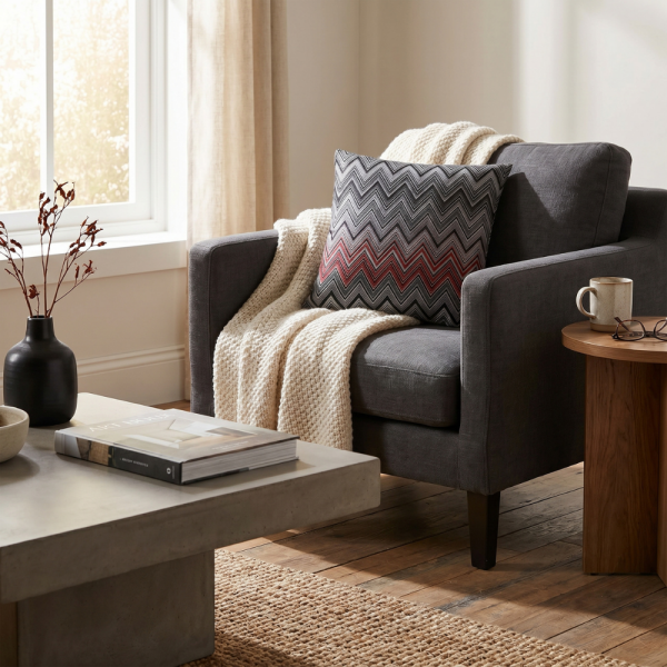 Antrasit Kırmızı Zigzag Ritmi Dekoratif Yastık