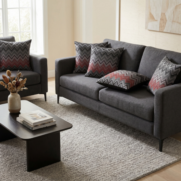 Antrasit Kırmızı Zigzag Ritmi Dekoratif Yastık