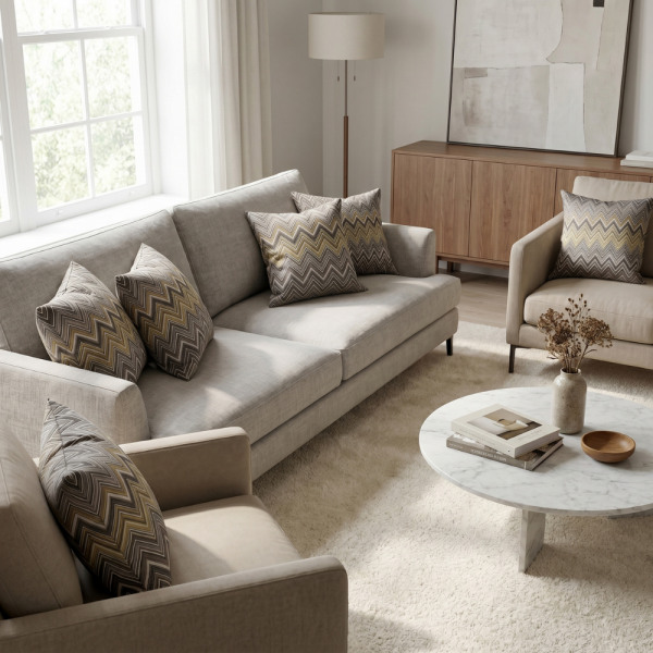 Altın Işıltılı Antrasit Zigzag Desenli Dekoratif Yastık