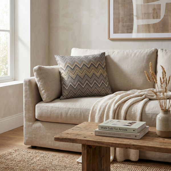 Altın Işıltılı Antrasit Zigzag Desenli Dekoratif Yastık