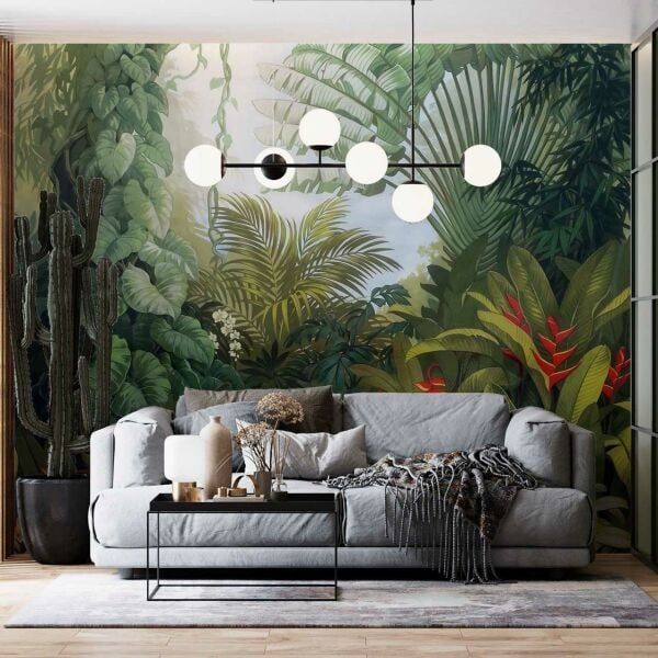 Yoğun Yeşil Yapraklı Egzotik Orman Duvar Kağıdı