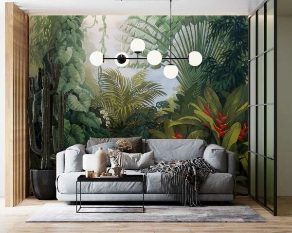 Yoğun Yeşil Yapraklı Egzotik Orman Duvar Kağıdı