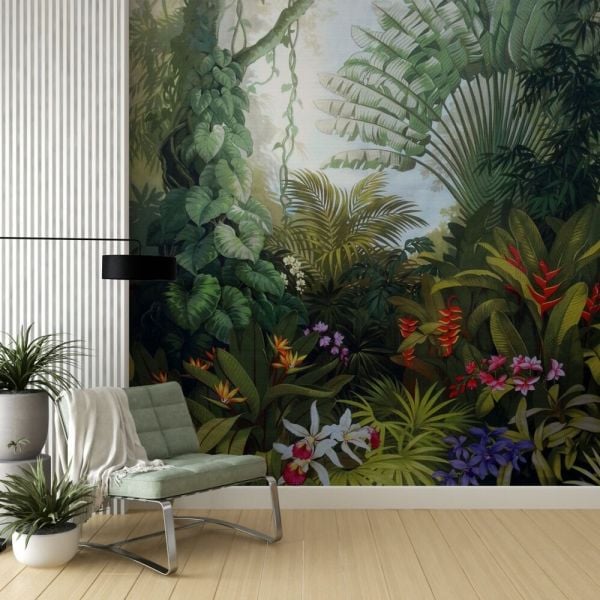Yoğun Yeşil Yapraklı Egzotik Orman Duvar Kağıdı