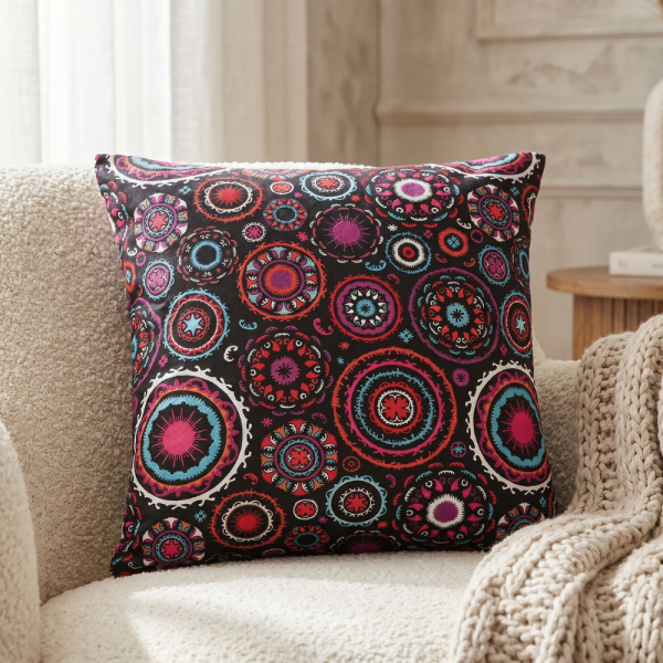 Etnik Mandala Desenli Renkli Dekoratif Yastık
