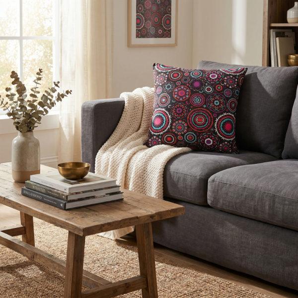 Etnik Mandala Desenli Renkli Dekoratif Yastık