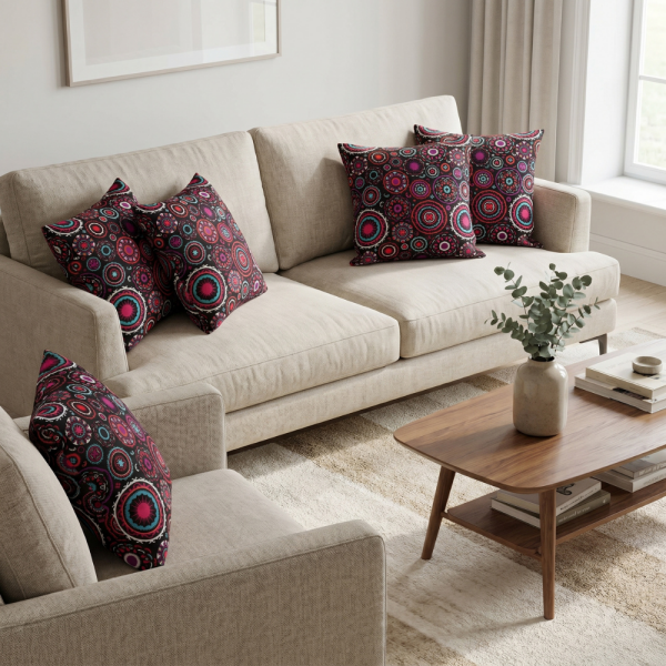 Etnik Mandala Desenli Renkli Dekoratif Yastık