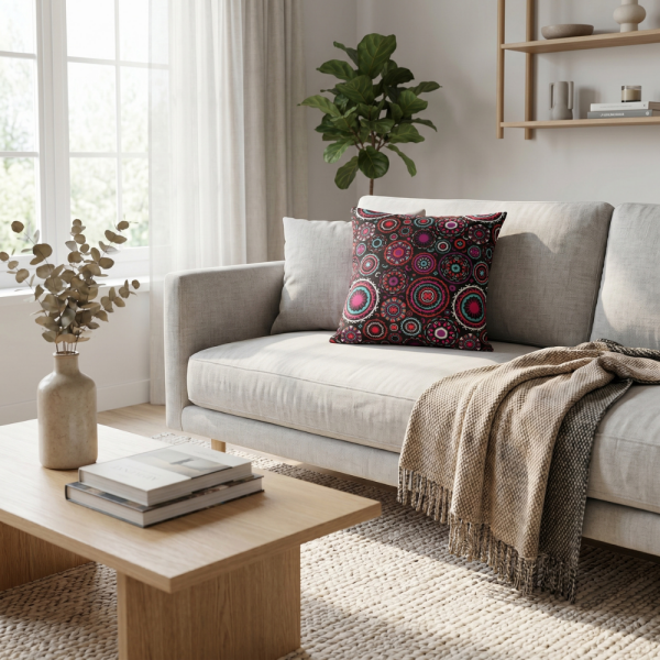 Etnik Mandala Desenli Renkli Dekoratif Yastık