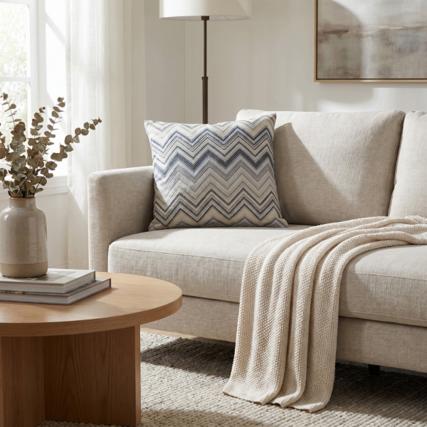 Bej Gri Soft Zigzag Desenli Dekoratif Yastık