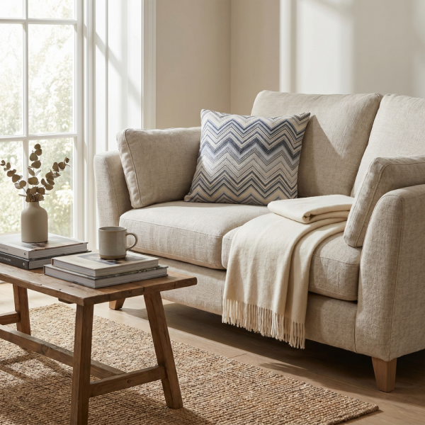 Bej Gri Soft Zigzag Desenli Dekoratif Yastık