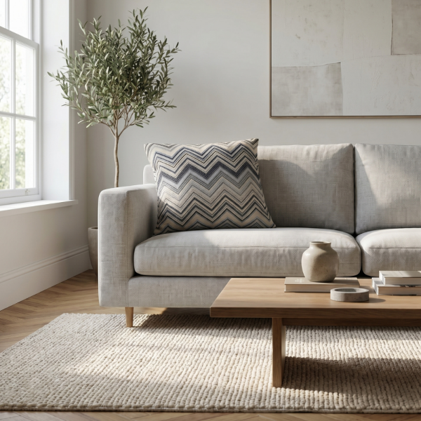 Bej Gri Soft Zigzag Desenli Dekoratif Yastık