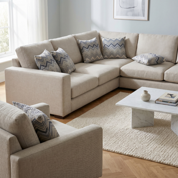 Bej Gri Soft Zigzag Desenli Dekoratif Yastık