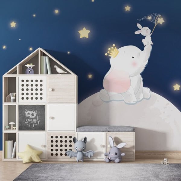 Uva Dolunay Üzerinde Fil Çocuk Duvar Kağıdı