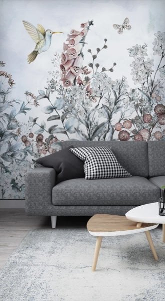 Tropik Bitkiler Kuş Kelebek Duvar Kağıdı