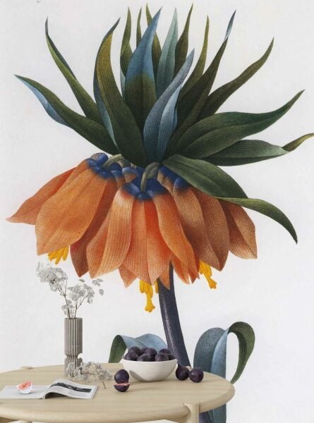 Yalın Yeşil ve Turuncu Geçişli Çiçek Duvar Kağıdı