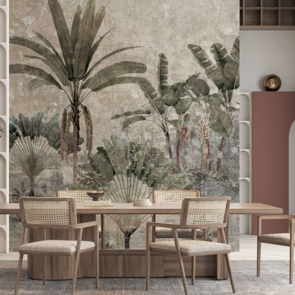 Doğadan Tropik Bitkiler Ve Eskitme Zemin Tasarım Duvar Kağıdı