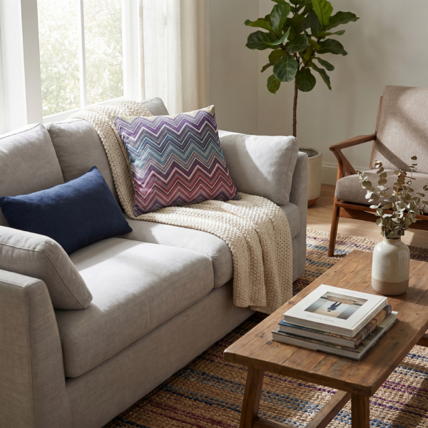 Prizma Renk Geçişli Zigzag Dekoratif Yastık