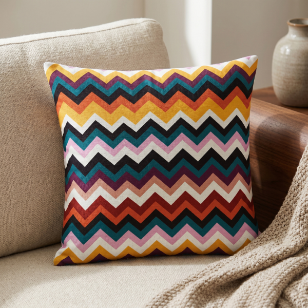 Retro Renk Patlaması Zigzag Desenli Dekoratif Yastık