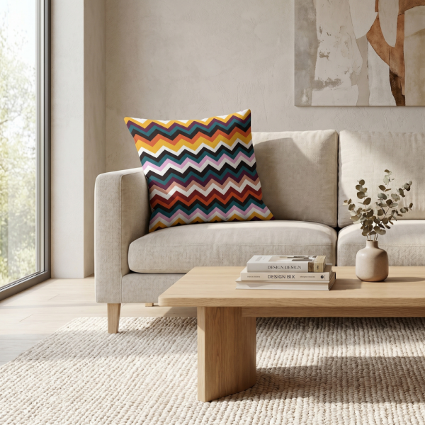 Retro Renk Patlaması Zigzag Desenli Dekoratif Yastık