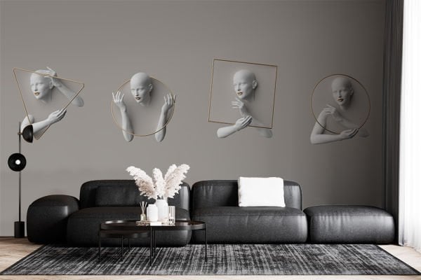 Minimal Gold Şekiller İçinde Kadınlar Duvar Kağıdı