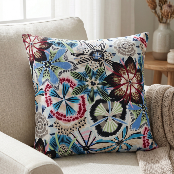 Sanatsal Çiçek Kompozisyonu Desenli Dekoratif Yastık