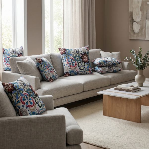 Sanatsal Çiçek Kompozisyonu Desenli Dekoratif Yastık