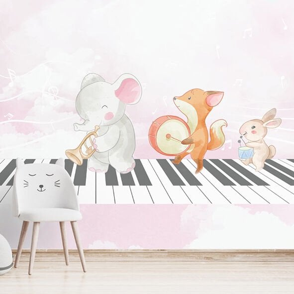 Uva Piyano Üzerinde Fil Tavşan Duvar Kağıdı