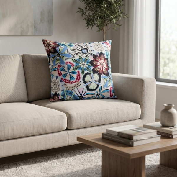 Sanatsal Çiçek Kompozisyonu Desenli Dekoratif Yastık