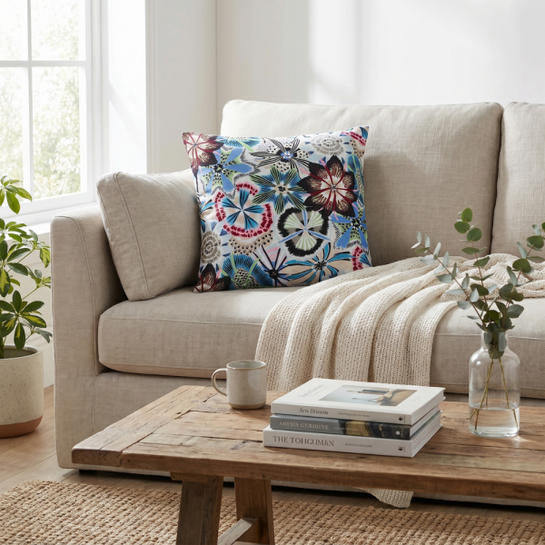 Sanatsal Çiçek Kompozisyonu Desenli Dekoratif Yastık