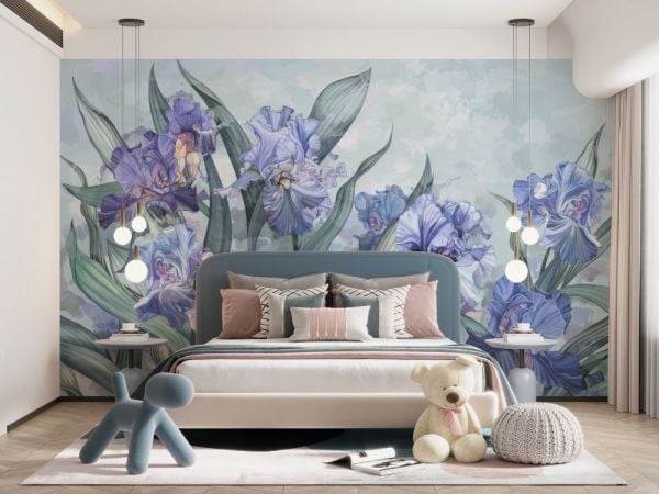 İris Çiçeği Mavi Lila Tonlarına Hakim Duvar Kağıdı