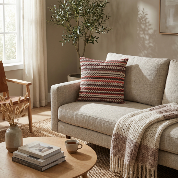 Etnik Şerit Zigzag Desenli Dekoratif Yastık