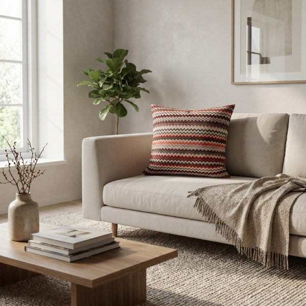 Etnik Şerit Zigzag Desenli Dekoratif Yastık