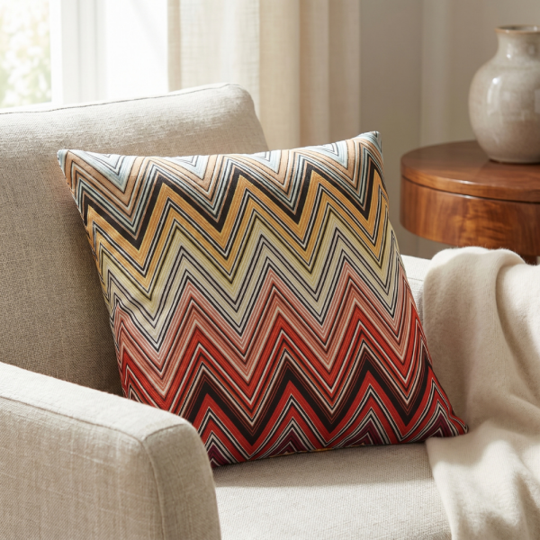 Alev Geçişli Zigzag Desenli Dekoratif Yastık