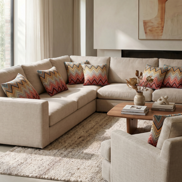 Alev Geçişli Zigzag Desenli Dekoratif Yastık