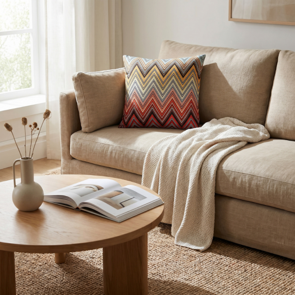 Alev Geçişli Zigzag Desenli Dekoratif Yastık