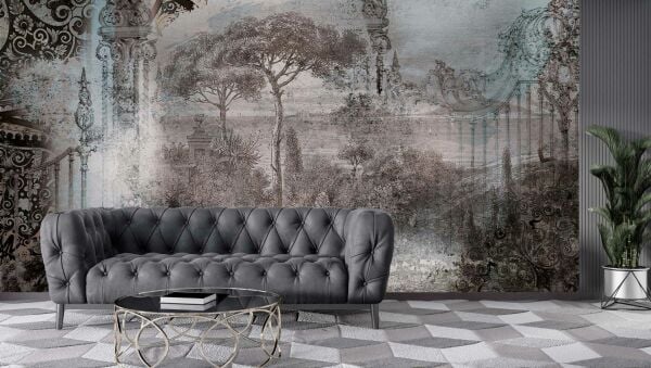 Oryantal Şal Puslu Orman Desenler Duvar Kağıdı