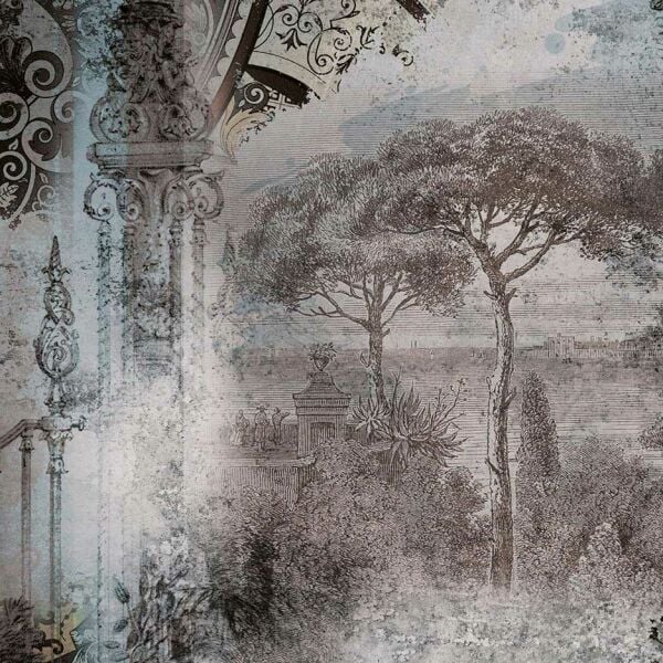 Oryantal Şal Puslu Orman Desenler Duvar Kağıdı