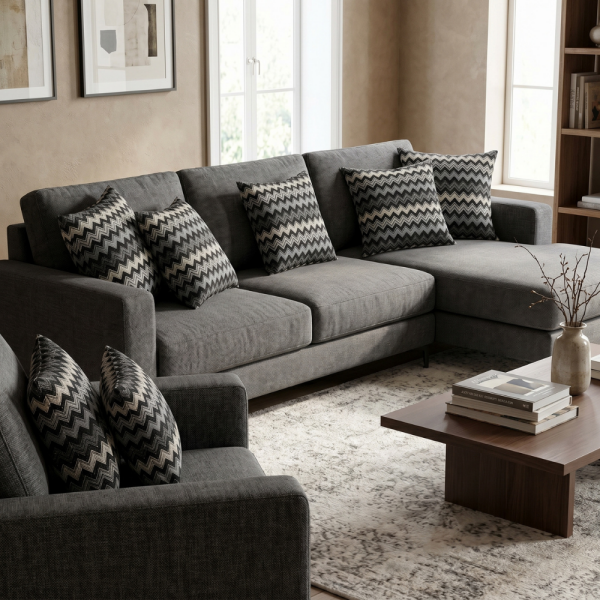 Siyah Beyaz Klasik Zigzag Desenli Dekoratif Yastık