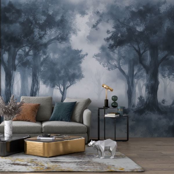 Derin Mavi Orman Puslu Duvar Kağıdı