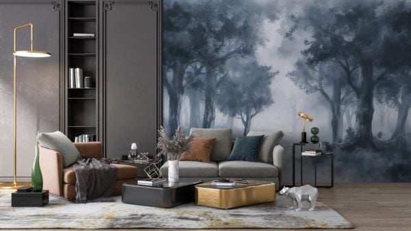 Derin Mavi Orman Puslu Duvar Kağıdı