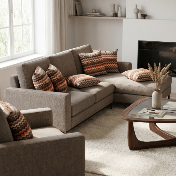 Tarçın Tonlu Etnik Zigzag Desenli Dekoratif Yastık