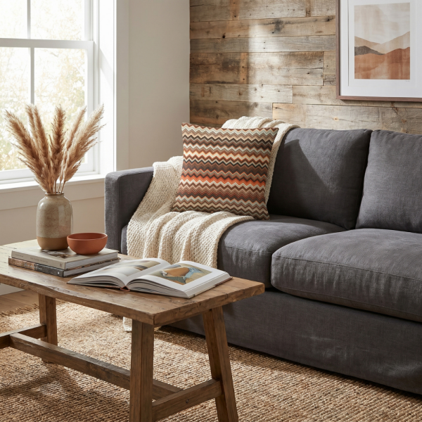 Tarçın Tonlu Etnik Zigzag Desenli Dekoratif Yastık