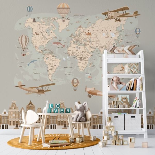 Hava Balonları Kıtalar Planör Harita Duvar Kağıdı