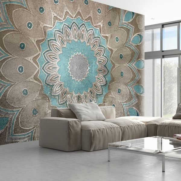 Blue İzmir Mandala Desen Duvar Kağıdı