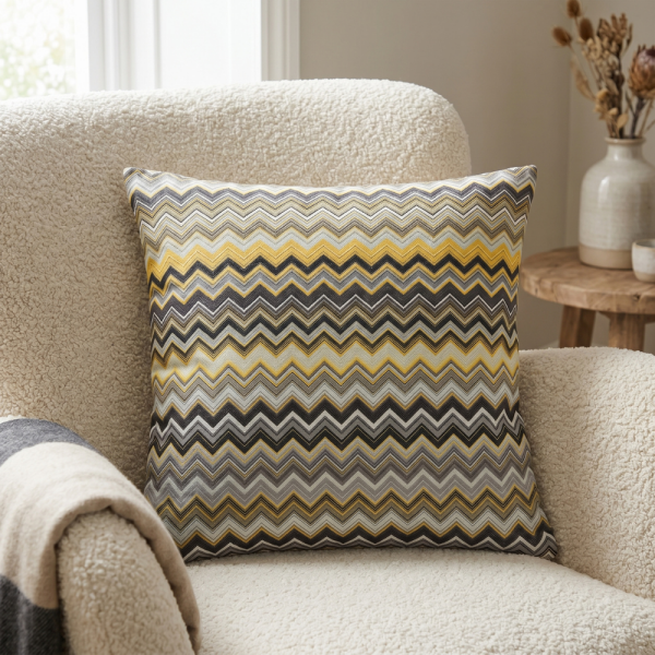 Hardal Gri Modern Zigzag Desenli Dekoratif Yastık