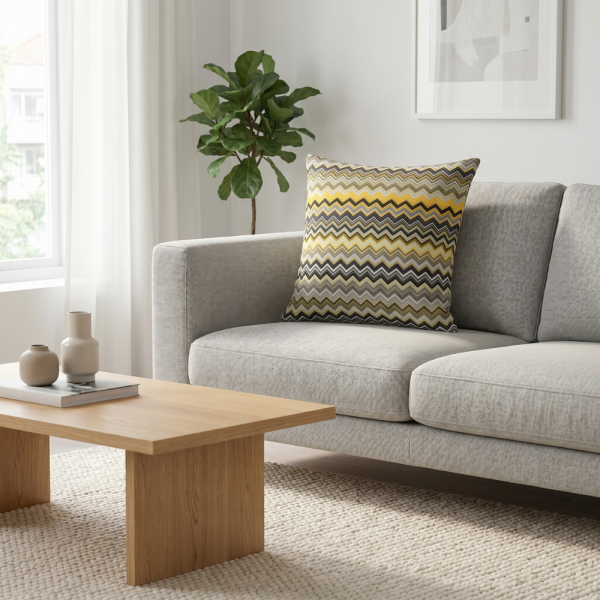 Hardal Gri Modern Zigzag Desenli Dekoratif Yastık