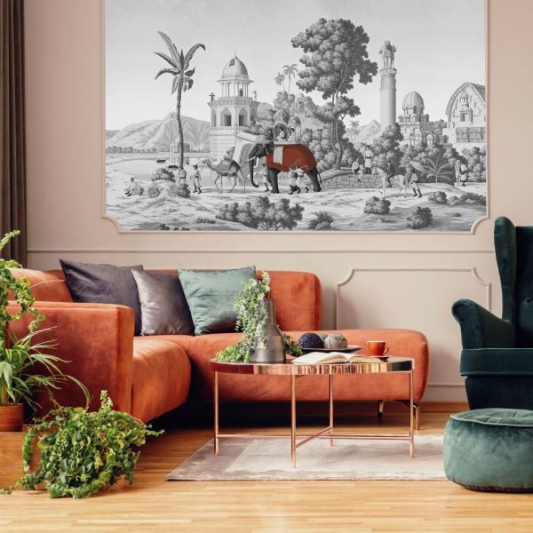 Siyah Beyaz Orman İçinde Kremit Rengi Fil Duvar Kağıdı